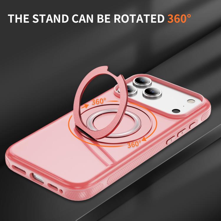 For iPhone 17 Pro Skin Feel Translucent PC Gear Holder C MagSafe Phone Case(Bright Pink + Pink) - iPhone 17 Pro Cases by buy2fix | Online Shopping UK | buy2fix