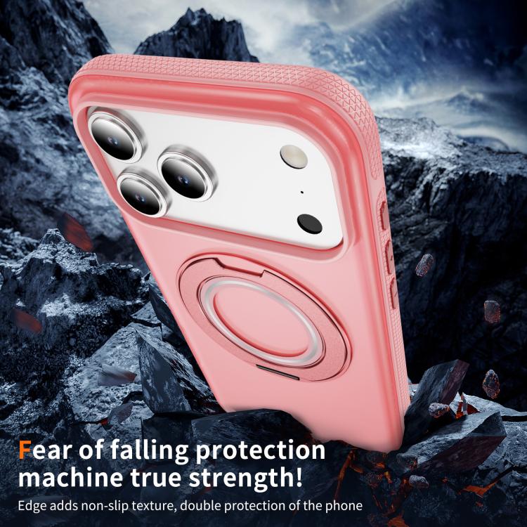 For iPhone 17 Pro Skin Feel Translucent PC Gear Holder C MagSafe Phone Case(Bright Pink + Pink) - iPhone 17 Pro Cases by buy2fix | Online Shopping UK | buy2fix