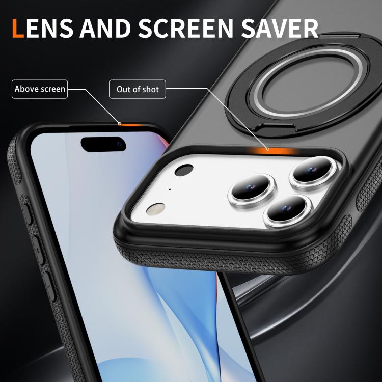 For iPhone 17 Pro Skin Feel Translucent PC Gear Holder C MagSafe Phone Case(Bright Grey + Black) - iPhone 17 Pro Cases by buy2fix | Online Shopping UK | buy2fix