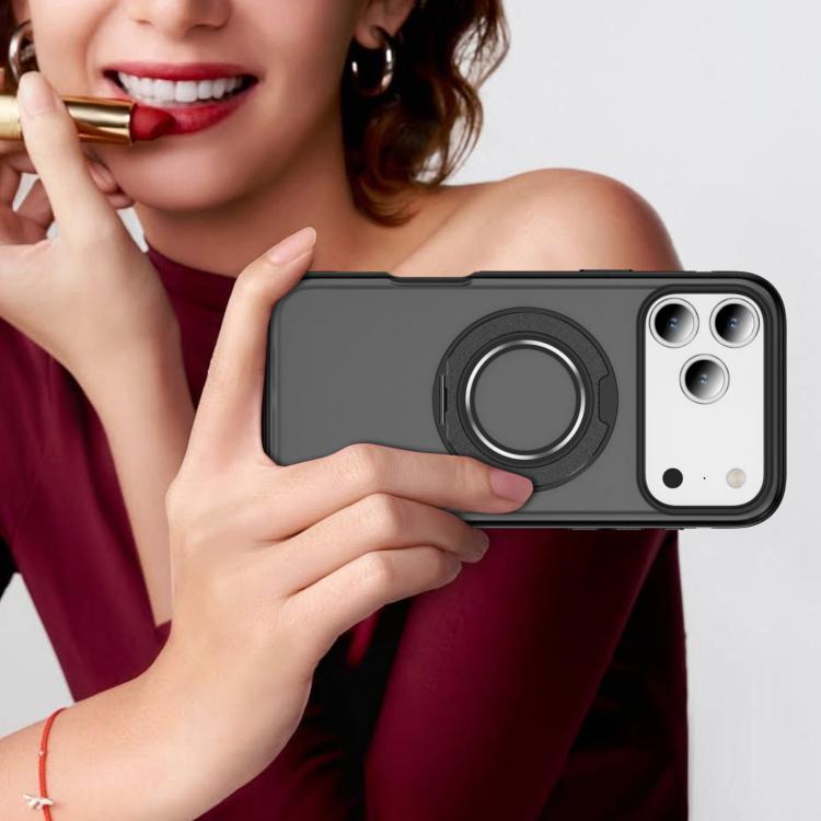 For iPhone 17 Pro Skin Feel Translucent PC Gear Holder C MagSafe Phone Case(Bright Grey + Black) - iPhone 17 Pro Cases by buy2fix | Online Shopping UK | buy2fix