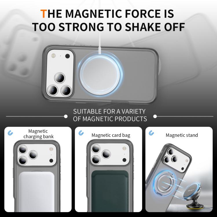 For iPhone 17 Pro Skin Feel Translucent PC Gear Holder C MagSafe Phone Case(Bright Grey+Grey) - iPhone 17 Pro Cases by buy2fix | Online Shopping UK | buy2fix
