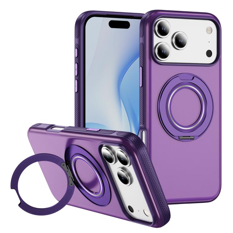 For iPhone 17 Pro Skin Feel Translucent PC Gear Holder C MagSafe Phone Case(Bright Purple + Purple) - iPhone 17 Pro Cases by buy2fix | Online Shopping UK | buy2fix
