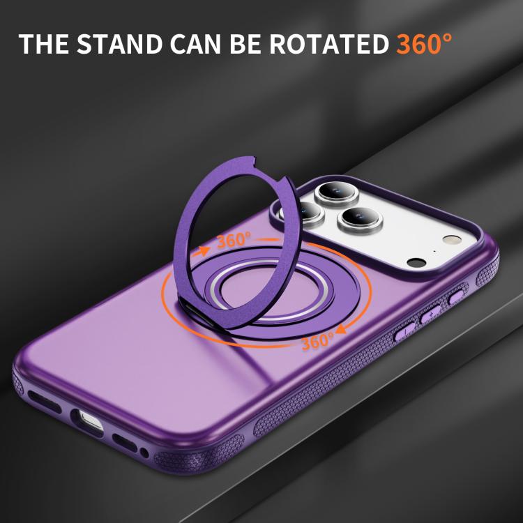 For iPhone 17 Pro Skin Feel Translucent PC Gear Holder C MagSafe Phone Case(Bright Purple + Purple) - iPhone 17 Pro Cases by buy2fix | Online Shopping UK | buy2fix