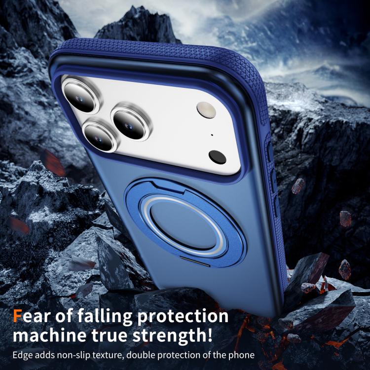 For iPhone 17 Pro Skin Feel Translucent PC Gear Holder C MagSafe Phone Case(Transparent Blue + Royal Blue) - iPhone 17 Pro Cases by buy2fix | Online Shopping UK | buy2fix