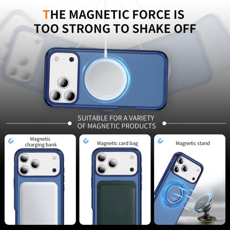 For iPhone 17 Pro Skin Feel Translucent PC Gear Holder C MagSafe Phone Case(Transparent Blue + Royal Blue) - iPhone 17 Pro Cases by buy2fix | Online Shopping UK | buy2fix