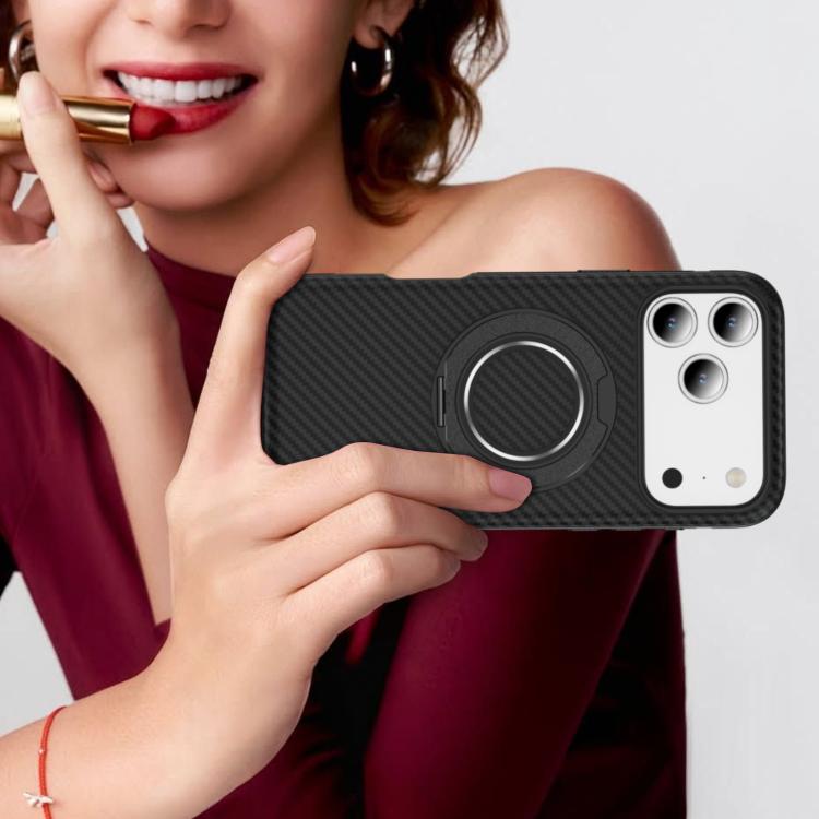 For iPhone 17 Pro Max Carbon Fiber Gear Holder C Type MagSafe Phone Case(Black) - iPhone 17 Pro Max Cases by buy2fix | Online Shopping UK | buy2fix