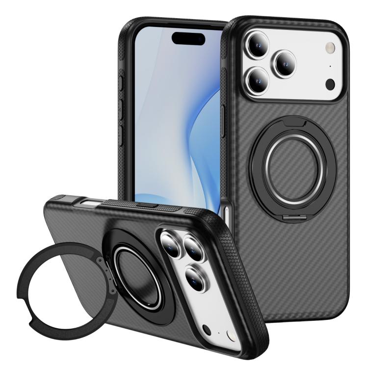 For iPhone 17 Pro Max Carbon Fiber Gear Holder C Type MagSafe Phone Case(Bright Grey + Black) - iPhone 17 Pro Max Cases by buy2fix | Online Shopping UK | buy2fix