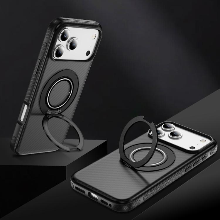 For iPhone 17 Pro Max Carbon Fiber Gear Holder C Type MagSafe Phone Case(Bright Grey + Black) - iPhone 17 Pro Max Cases by buy2fix | Online Shopping UK | buy2fix