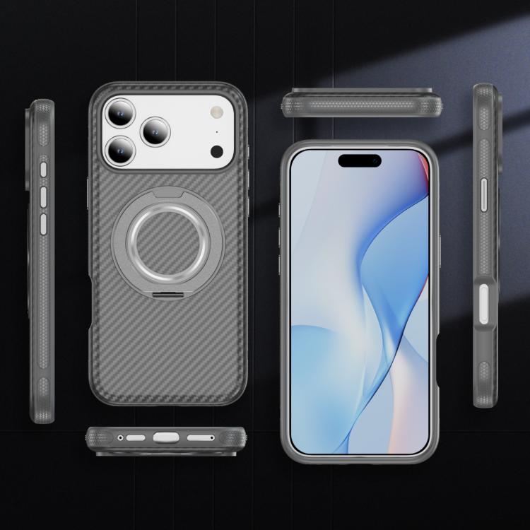 For iPhone 17 Pro Max Carbon Fiber Gear Holder C Type MagSafe Phone Case(Bright Grey+Grey) - iPhone 17 Pro Max Cases by buy2fix | Online Shopping UK | buy2fix