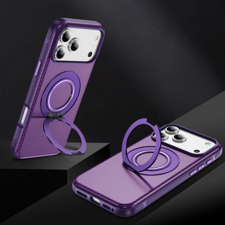 For iPhone 17 Pro Max Carbon Fiber Gear Holder C Type MagSafe Phone Case(Bright Purple + Purple) - iPhone 17 Pro Max Cases by buy2fix | Online Shopping UK | buy2fix