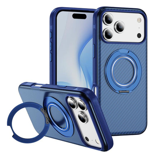 For iPhone 17 Pro Max Carbon Fiber Gear Holder C Type MagSafe Phone Case(Transparent Blue + Royal Blue) - iPhone 17 Pro Max Cases by buy2fix | Online Shopping UK | buy2fix