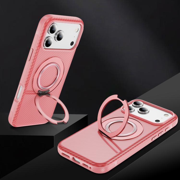 For iPhone 17 Pro Carbon Fiber Gear Holder C Type MagSafe Phone Case(Bright Pink + Pink) - iPhone 17 Pro Cases by buy2fix | Online Shopping UK | buy2fix