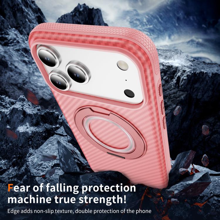 For iPhone 17 Pro Carbon Fiber Gear Holder C Type MagSafe Phone Case(Bright Pink + Pink) - iPhone 17 Pro Cases by buy2fix | Online Shopping UK | buy2fix