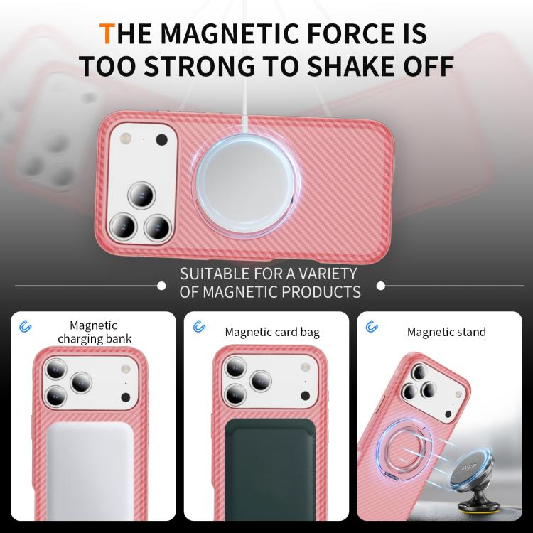 For iPhone 17 Pro Carbon Fiber Gear Holder C Type MagSafe Phone Case(Bright Pink + Pink) - iPhone 17 Pro Cases by buy2fix | Online Shopping UK | buy2fix