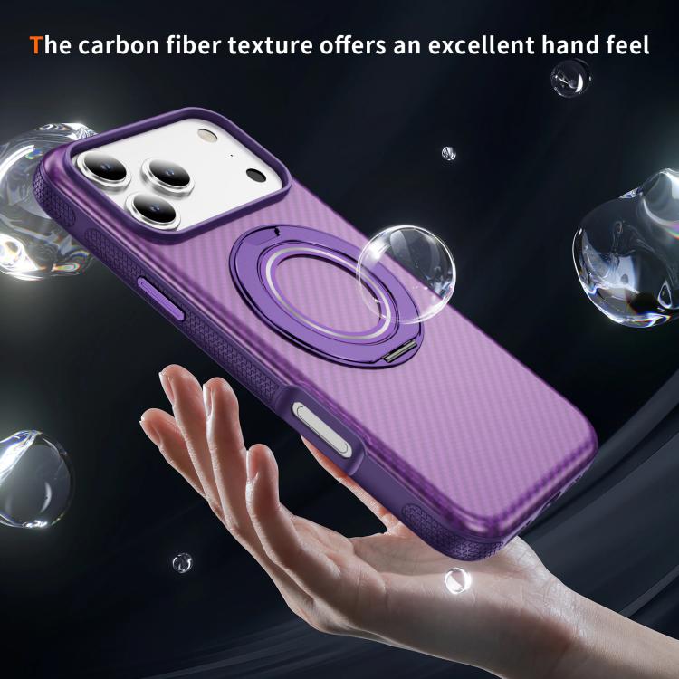For iPhone 17 Pro Carbon Fiber Gear Holder C Type MagSafe Phone Case(Bright Purple + Purple) - iPhone 17 Pro Cases by buy2fix | Online Shopping UK | buy2fix