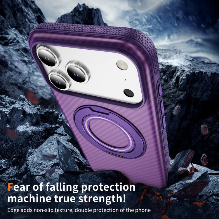 For iPhone 17 Pro Carbon Fiber Gear Holder C Type MagSafe Phone Case(Bright Purple + Purple) - iPhone 17 Pro Cases by buy2fix | Online Shopping UK | buy2fix
