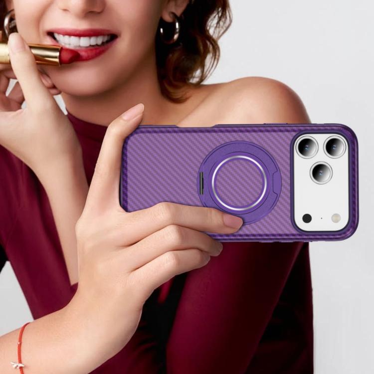 For iPhone 17 Pro Carbon Fiber Gear Holder C Type MagSafe Phone Case(Bright Purple + Purple) - iPhone 17 Pro Cases by buy2fix | Online Shopping UK | buy2fix