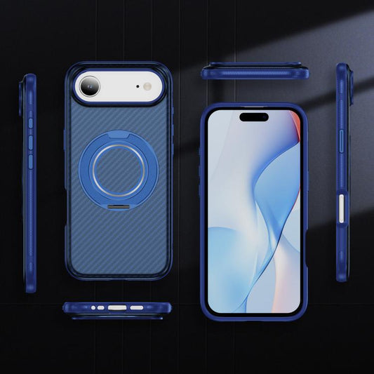 For iPhone Air Carbon Fiber Gear Holder C Type MagSafe Phone Case(Transparent Blue + Royal Blue) - iPhone Air Cases by buy2fix | Online Shopping UK | buy2fix