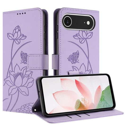 For iPhone Air Lotus Embossed Leather Phone Case with Lanyard(Purple) - iPhone Air Cases by buy2fix | Online Shopping UK | buy2fix