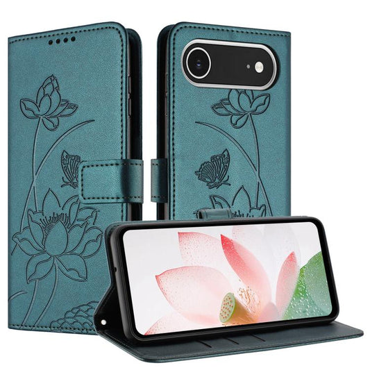 For iPhone Air Lotus Embossed Leather Phone Case with Lanyard(Dark Green) - iPhone Air Cases by buy2fix | Online Shopping UK | buy2fix