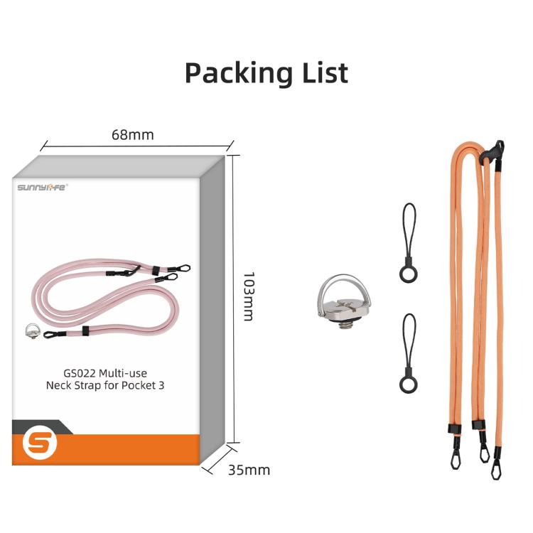 For DJI OSMO Pocket 3 Sunnylife Neck Crossbody Strap Hanging Sling Hands-free Anti-fall Rope 1/4 Screw Neck Lanyard Shoulder Strap(Pink) - Other Accessories by Sunnylife | Online Shopping UK | buy2fix
