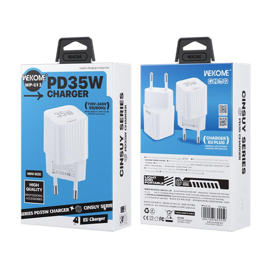 WK WP-U13 Cinsuy Speed PD35W Type-C Fast Charger, Plug:EU Plug(White) - USB Charger by WK | Online Shopping UK | buy2fix
