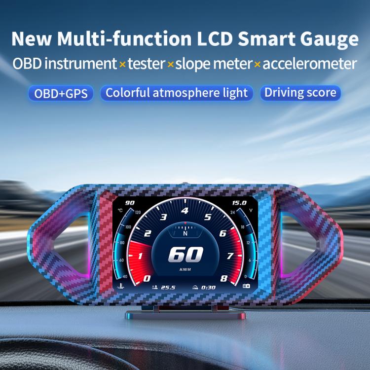 P26 Car HUD Head-Up Display Multi-function LCD OBD Smart Gauge Slope Meter Accelerometer(Carbon Fiber Texture) - Head Up Display System by buy2fix | Online Shopping UK | buy2fix