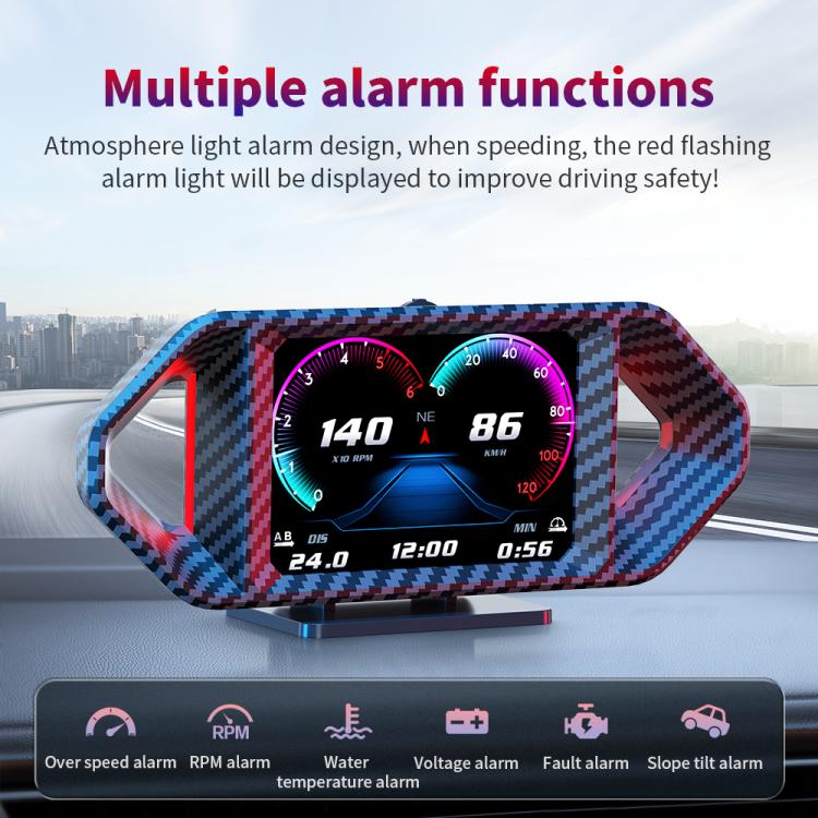 P26 Car HUD Head-Up Display Multi-function LCD OBD Smart Gauge Slope Meter Accelerometer(Carbon Fiber Texture) - Head Up Display System by buy2fix | Online Shopping UK | buy2fix
