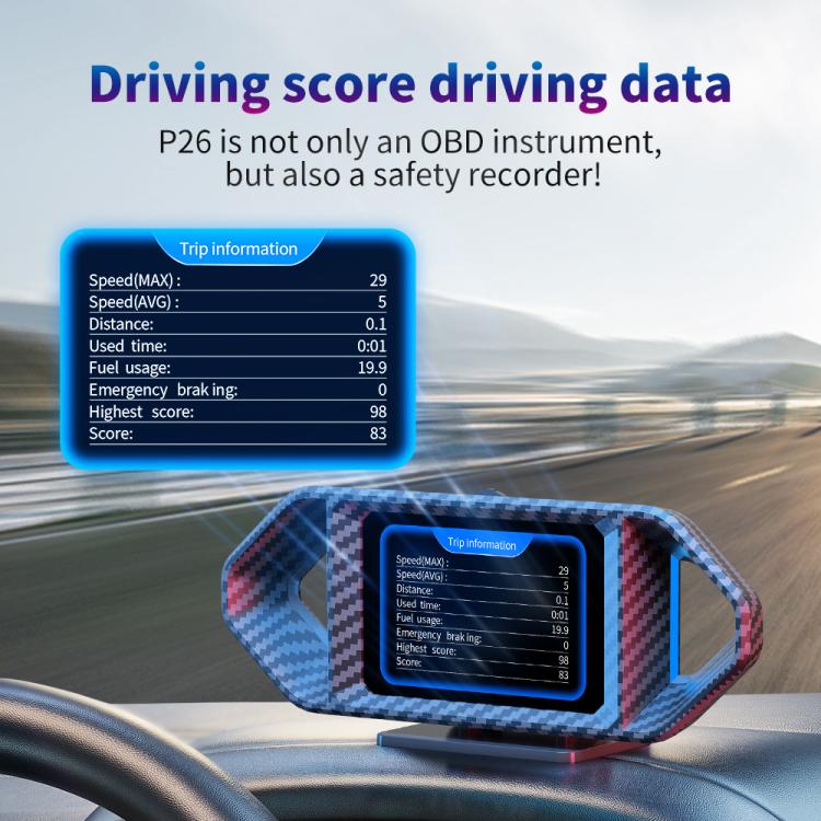 P26 Car HUD Head-Up Display Multi-function LCD OBD Smart Gauge Slope Meter Accelerometer(Carbon Fiber Texture) - Head Up Display System by buy2fix | Online Shopping UK | buy2fix