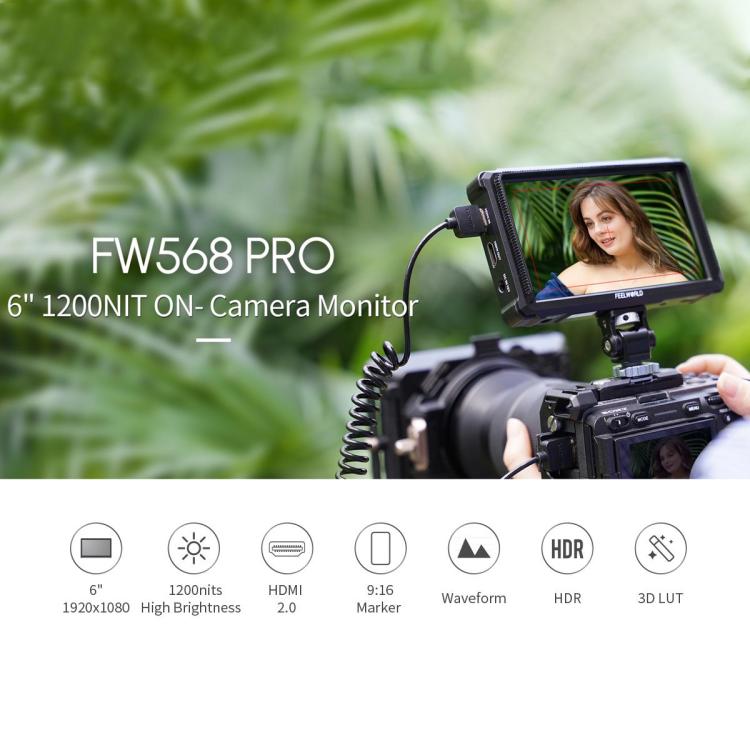 FEELWORLD FW568 Pro 6-inch 1200nit High Bright Camera DSLR Monitor 4K HDMI 60Hz IPS Screen(Black) - On-camera Monitors by FEELWORLD | Online Shopping UK | buy2fix