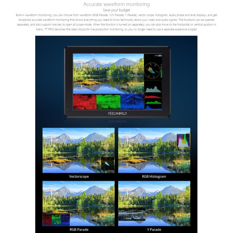 FEELWORLD T7 Pro 7-inch 2000nit Camera Field Video Monitor Aluminium Housing 4K 1920 x 1200 HDMI-compatible IPS Screen(Black) - On-camera Monitors by FEELWORLD | Online Shopping UK | buy2fix