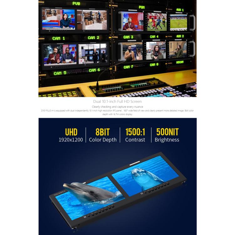 FEELWORLD D101 PLUS-H Dual 10.1 inch 4RU Rackmount Monitor 4K HDMI-compatible CVBS 1920x1200 IPS Screen, Plug:UK Plug(Black) - On-camera Monitors by FEELWORLD | Online Shopping UK | buy2fix