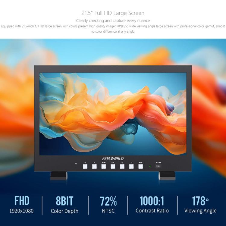 FEELWORLD FVM215-1000 21.5-inch Professional Production Broadcast Monitor High Brightness 1000nit Full HD IPS 4K 60Hz HDMI-compatible 3G-SDI Screen, EU Plug(Black) - On-camera Monitors by FEELWORLD | Online Shopping UK | buy2fix