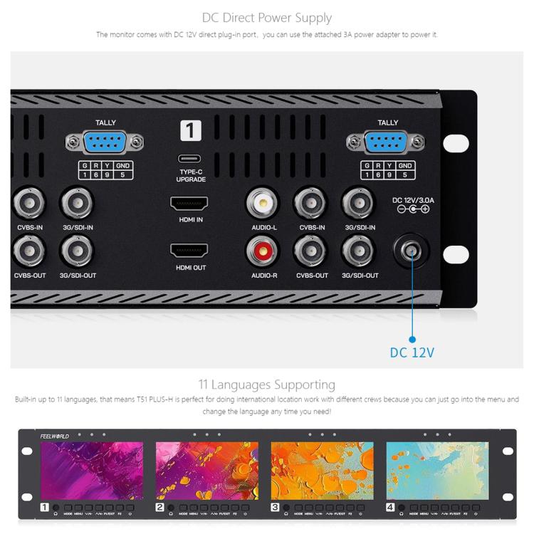 FEELWORLD Q41 Quad 4.5 inch 2RU Rackmount Monitor 3G-SDI 4K HDMI-compatible AV Input and Output, AU Plug(Black) - On-camera Monitors by FEELWORLD | Online Shopping UK | buy2fix
