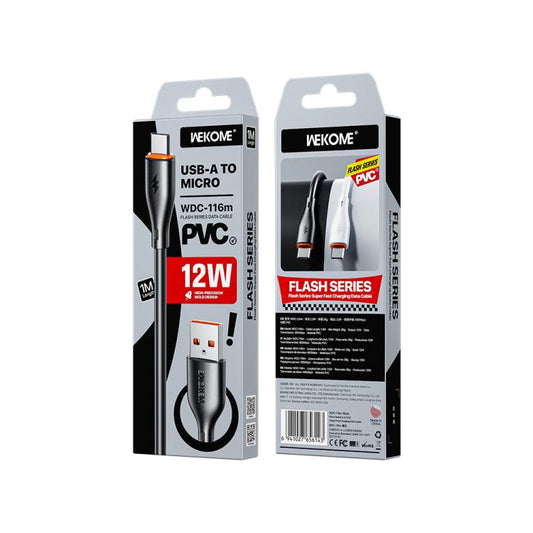 WK WDC-116m 12W USB to Micro USB Fast Charging Data Cable, Length: 1m(Black) - Micro USB Cable by WK | Online Shopping UK | buy2fix