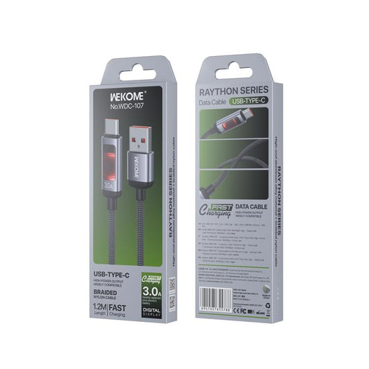 WK WDC-107 3A Intelligent Digital Display USB to Type-C Fast Charging Data Cable, Length: 1.2m(Black) - USB-C & Type-C Cable by WK | Online Shopping UK | buy2fix