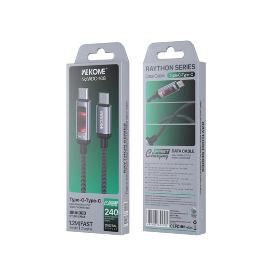 WK WDC-108 240W Intelligent Digital Display Type-C to Type-C Fast Charging Data Cable, Length: 1.2m(Black) - USB-C & Type-C Cable by WK | Online Shopping UK | buy2fix