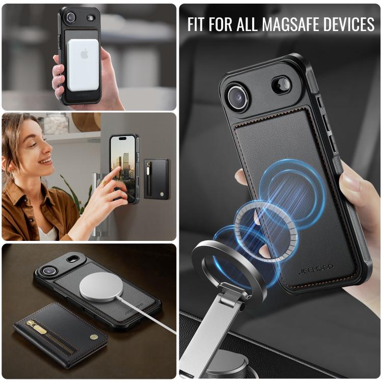 For iPhone Air JEEHOOD J12 Exquisite RFID MagSafe Zipper Card Bag Phone Case(Black) - iPhone Air Cases by JEEHOOD | Online Shopping UK | buy2fix