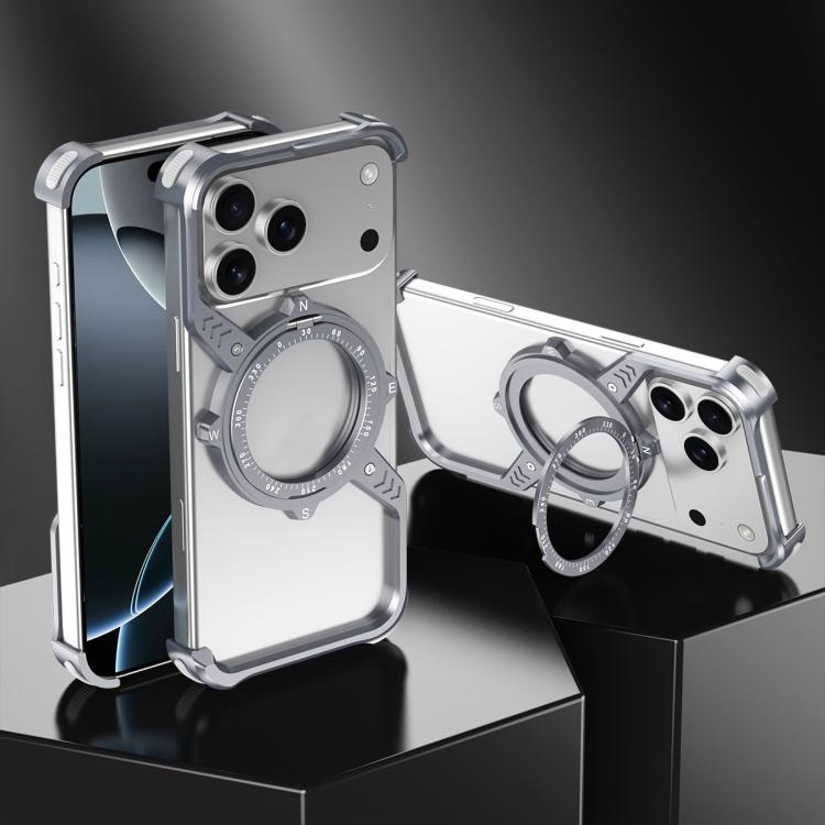 For iPhone 17 Pro Max S Shaped 360 Holder Airbag Frameless MagSafe Metal Phone Case(Space Gray) - iPhone 17 Pro Max Cases by buy2fix | Online Shopping UK | buy2fix