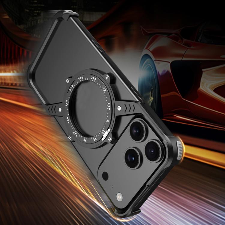 For iPhone 17 Pro S Shaped 360 Holder Airbag Frameless MagSafe Metal Phone Case(Black) - iPhone 17 Pro Cases by buy2fix | Online Shopping UK | buy2fix