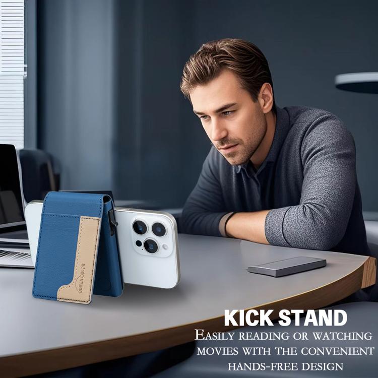 BFK28 Colorblock MagSafe Magnetic Leather Card Bag(Dark Blue) - Adhesive Card Holders by buy2fix | Online Shopping UK | buy2fix