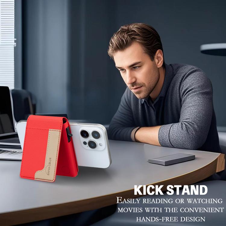BFK28 Colorblock MagSafe Magnetic Leather Card Bag(Red) - Adhesive Card Holders by buy2fix | Online Shopping UK | buy2fix