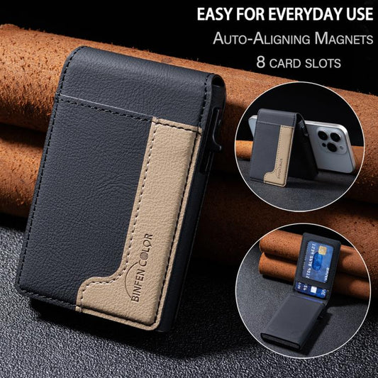 BFK28 Colorblock MagSafe Magnetic Leather Card Bag(Black) - Adhesive Card Holders by buy2fix | Online Shopping UK | buy2fix