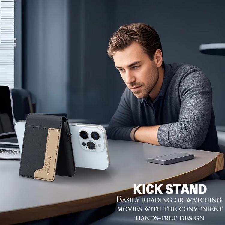 BFK28 Colorblock MagSafe Magnetic Leather Card Bag(Black) - Adhesive Card Holders by buy2fix | Online Shopping UK | buy2fix