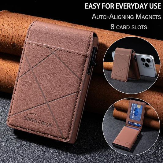 BFK32 Embossed Prismatic MagSafe Magnetic Leather Card Bag(Brown) - Adhesive Card Holders by buy2fix | Online Shopping UK | buy2fix