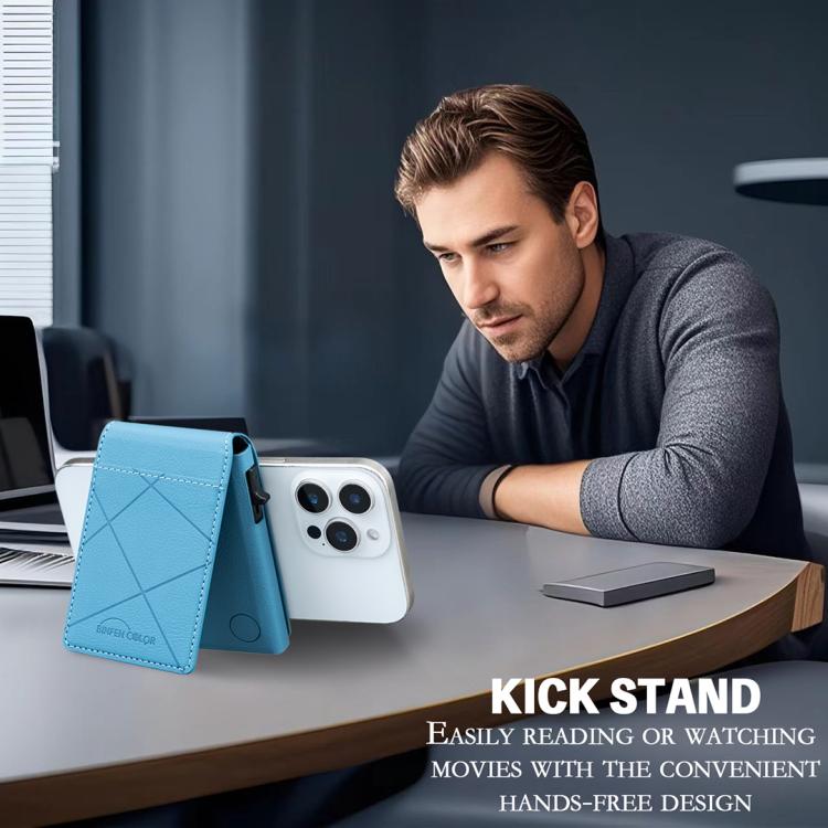 BFK32 Embossed Prismatic MagSafe Magnetic Leather Card Bag(Light Blue) - Adhesive Card Holders by buy2fix | Online Shopping UK | buy2fix