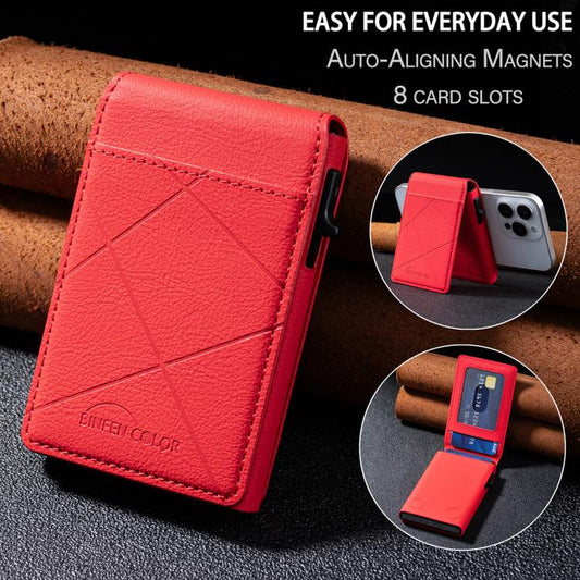 BFK32 Embossed Prismatic MagSafe Magnetic Leather Card Bag(Red) - Adhesive Card Holders by buy2fix | Online Shopping UK | buy2fix