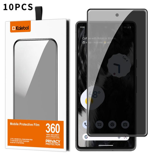 For Google Pixel 7 Kalebol 10pcs High-Aluminum Screen-Printed Full-Coverage Black-Border Privacy Tempered Glass Film - Google Tempered Glass by Kalebol | Online Shopping UK | buy2fix