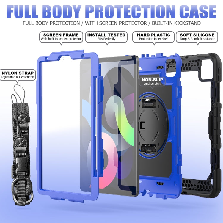 Shockproof Colorful Silicone + PC Protective Case with Holder & Shoulder Strap & Hand Strap & Pen Slot For iPad Air 2022 / 2020 10.9 (Black Blue) - iPad Air (2022) / (2020) 10.9 Cases by buy2fix | Online Shopping UK | buy2fix