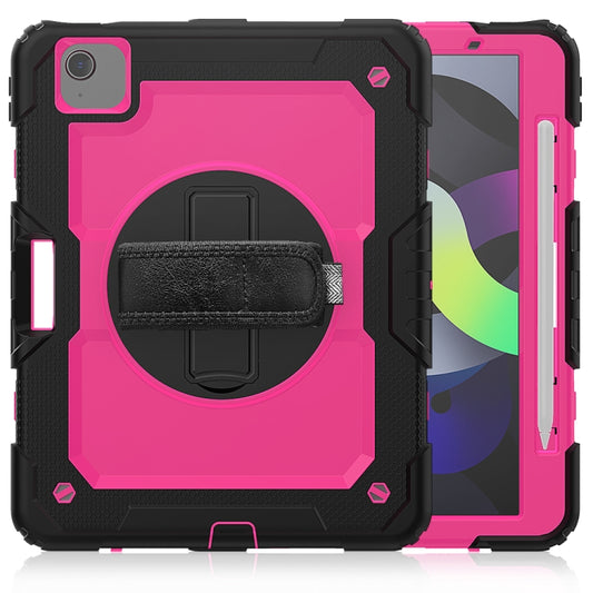 Shockproof Colorful Silicone + PC Protective Case with Holder & Shoulder Strap & Hand Strap & Pen Slot For iPad Air 2022 / 2020 10.9 (Black Rose Red) - iPad Air (2022) / (2020) 10.9 Cases by buy2fix | Online Shopping UK | buy2fix